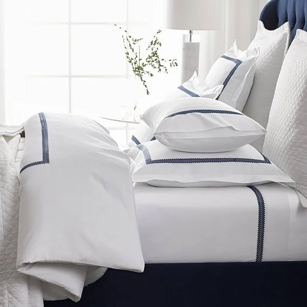 The Company Store Legends Hewett Blue Embroidered 600-Thread Count Egyptian Cotton Sateen Euro Sham