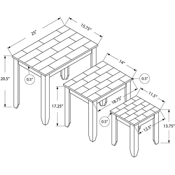 Pemberly Row 3 Piece Faux Marble Top Nesting Table Set in Cappuccino
