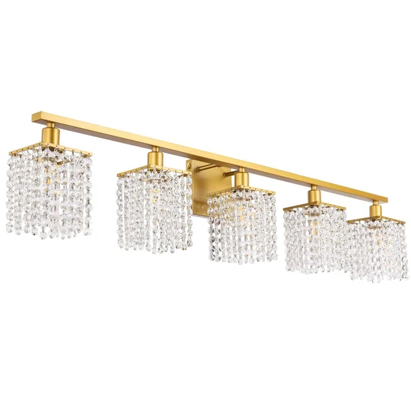 Elegant LD7014BR Phineas 5 Light Brass and Clear Crystals Wall Sconce