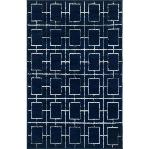 Marilyn Monroe Deco Glam Geometric Area Rug - 4& x 6& - Navy Blue/Silver