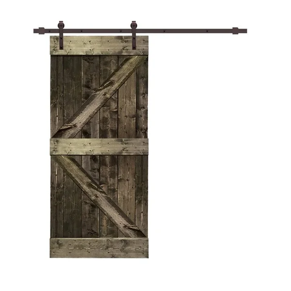 CALHOME K Series Stained Wood Sliding Barn Door with Hardware Kit - Walnut - 38 x 84
