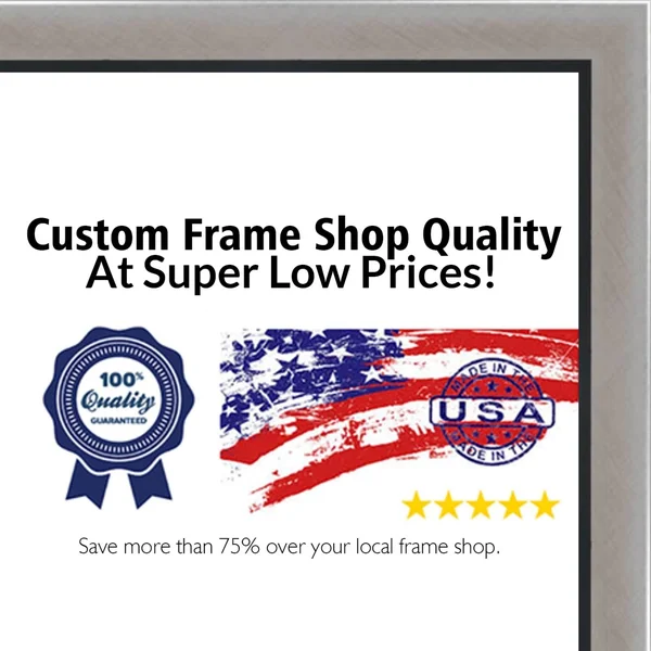 CustomPictureFrames 16x24 - 16 x 24 Stainless Steel Silver with Black Lip Solid Wood Frame with UV Framer&s Acrylic & Foam B