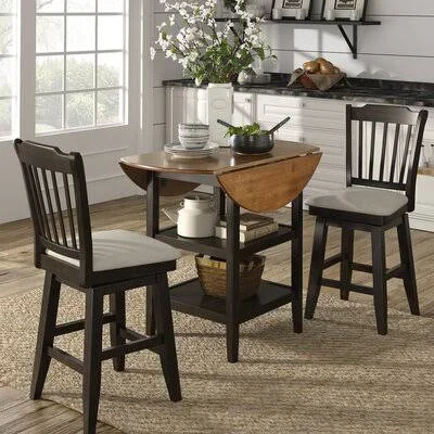 Sariyah 3 Piece Drop Leaf Dining Set Three Posts Color: Antique Black