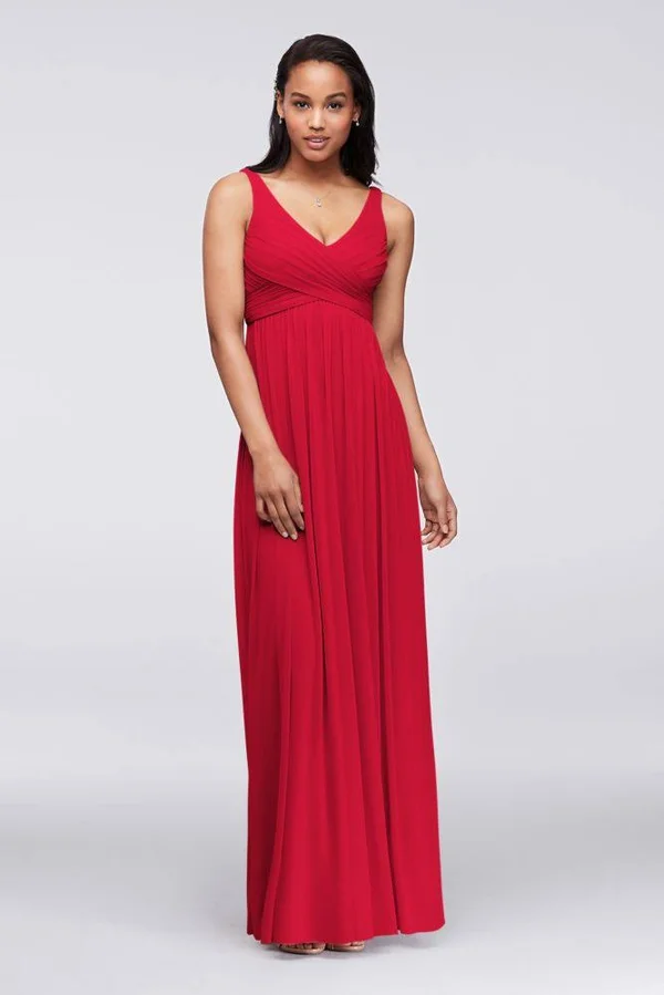Long Mesh Bridesmaid Dress with Cowl Back Detail - Scarlet (Red) - 6
