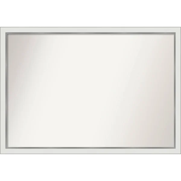 Amanti Art Medium Rectangle Satin White Silver Casual Mirror (33.12 in. H x 47.12 in. W)