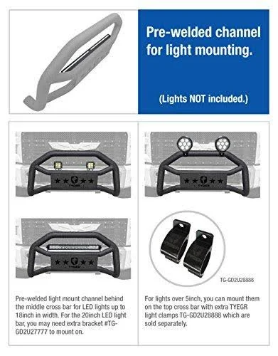 Tyger Auto TG-GD6T60028 Front Bumper Guard Fits 2005-2019 Toyota Tacoma, Textured Black, Light Mount, Bull Bar