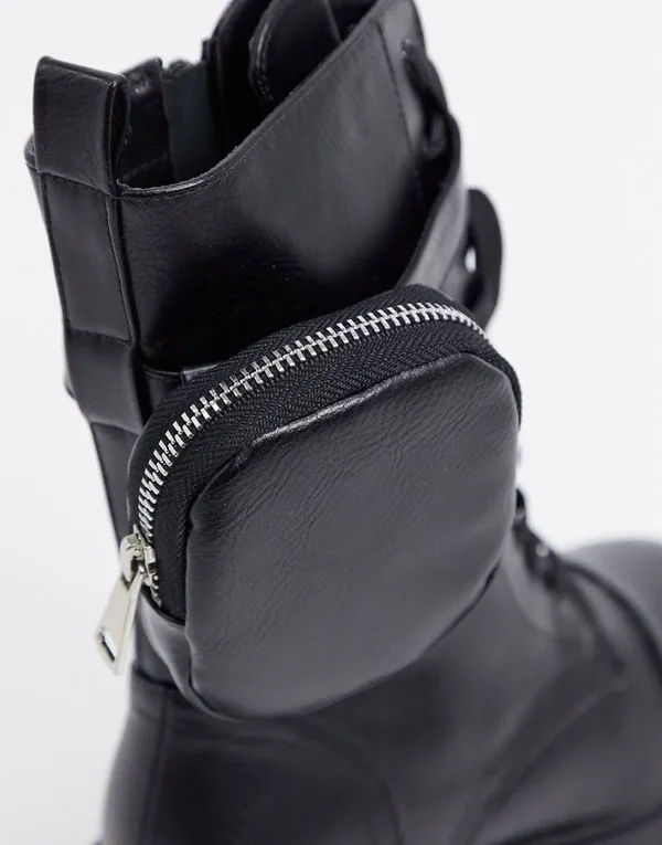 Public Desire Wide Fit Intention Chunky Calf Boot with Pouch in Black