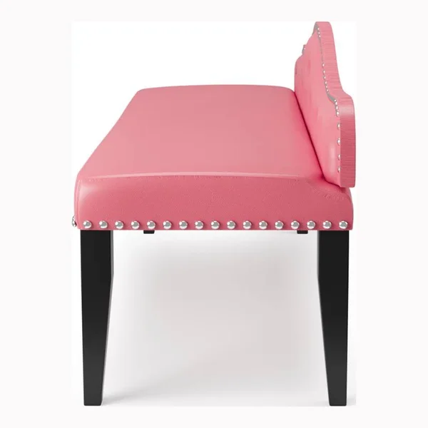 Furniture of America Dubose Faux Leather Tufted Bench in Pink
