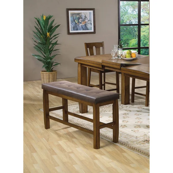 Acme Morrison Counter Height Bench with Storage, Brown PU & Oak