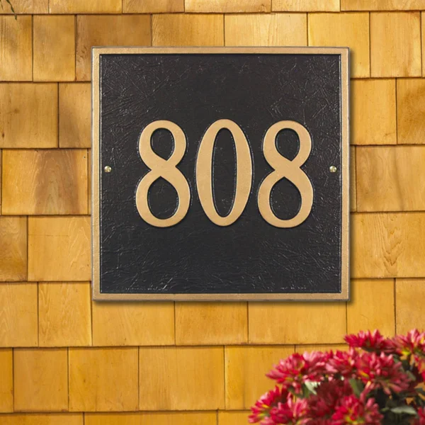 Whitehall Products Square Standard Wall 1-Line Address Plaque - Red/Gold