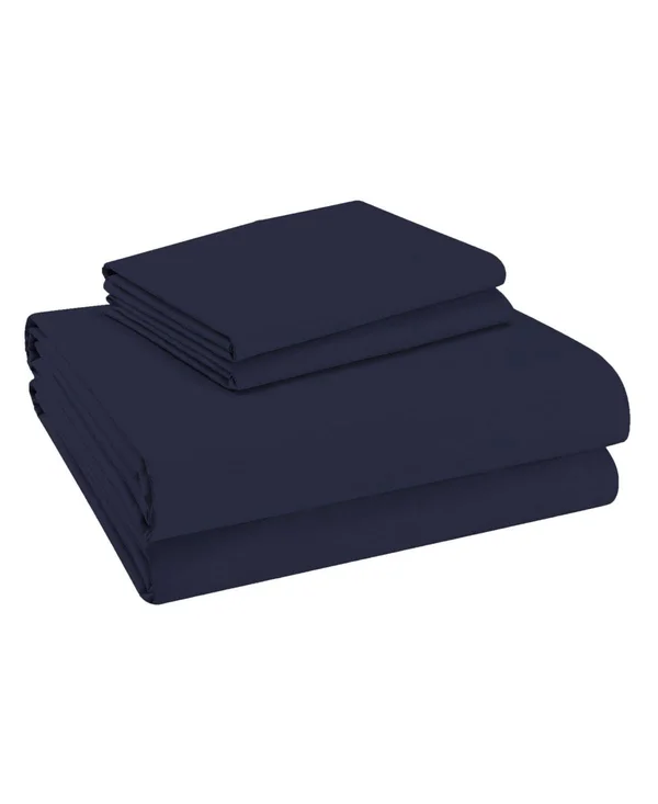Purity Home Percale Weave Deep Pocket Organic Cotton Sheet Set Queen Navy