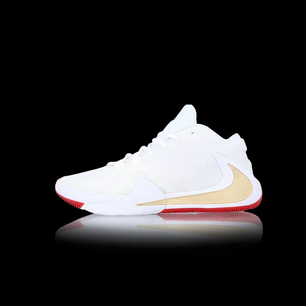Mens - Nike Zoom Freak 1 Basketball Shoes - White/Metallic Gold/University Red, Size 10