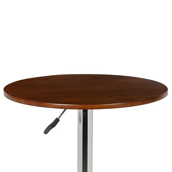 Benjara Adjustable Wooden Round Top Pub Table with Hydraulic, Brown and Silver