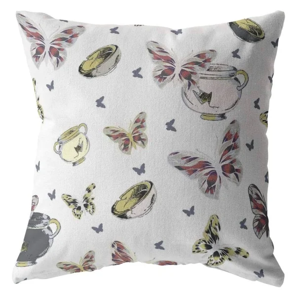 Butterflies and Bowls Broadcloth Zippered Pillow White 20x22x20x22
