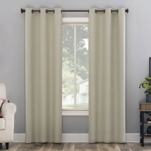 The Big One 2-Pack Kentfield Woven Texture Solid Room Darkening Window Curtain Set, Beig/Green, 40X96