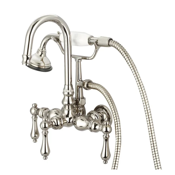 Water Creation F6-0012-05 Vintage Classic 3-3/8 Center Wall Mount Tub Faucet with Gooseneck Spout - Straight Wall Connector &