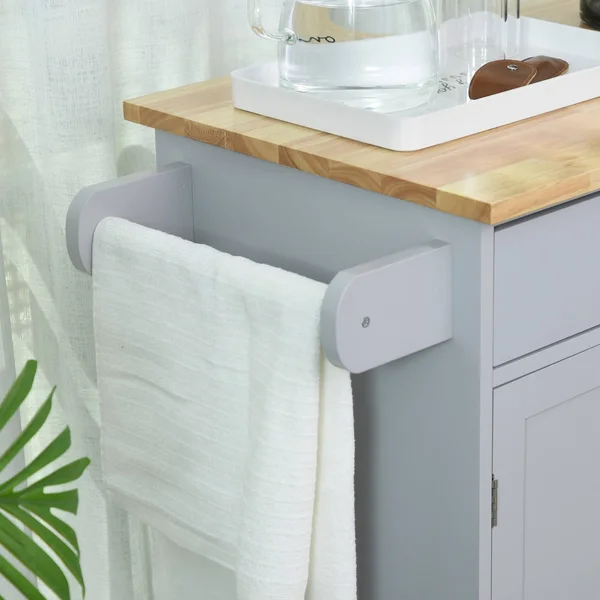 HOMCOM Wooden Kitchen Large Storage Island on 360-deg Swivel Wheels Cart with Drawer - Interior Cabinet & Towel Rack - Black