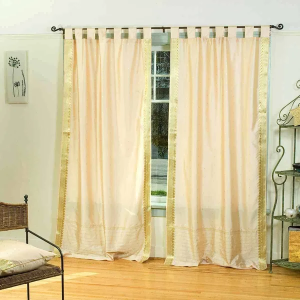 Golden Tab Top Sheer Sari Curtain - Drape, Panel - Piece, Gold