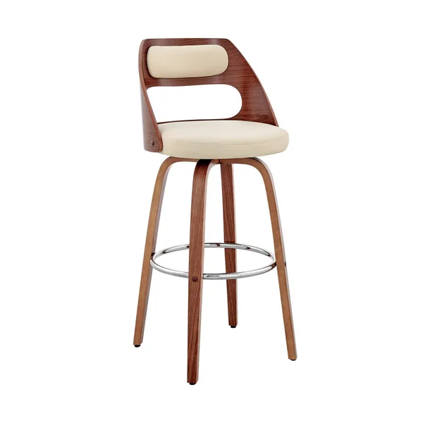 Armen Living Julius 30x22 Cream Faux Leather and Walnut Wood Bar Stool