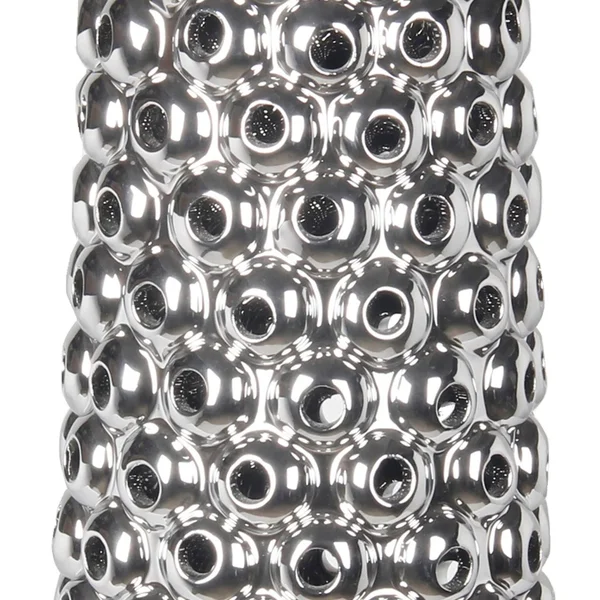 Benzara Bm203742 Contemporary Style Ceramic Vase with Raised Pierced Motif Silver