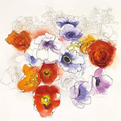 Framed Canvas Art - Spring Fleurs by Shirley Novak ( Floral & Botanical > Flowers > Poppies art)