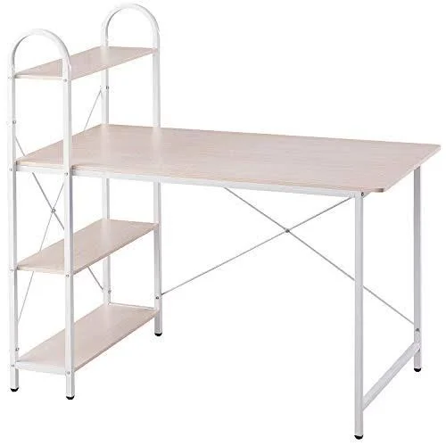 Home Bi Computer Desk with Storage Shelves 47 inch, Reversible Study Writing Table with Adjustable Bookshelf, Home Office Wood P