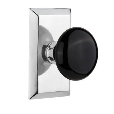 Nostalgic Warehouse 713477 Black Porcelain Single Dummy Door Knob with Studio Plate Finish: Bright Chrome