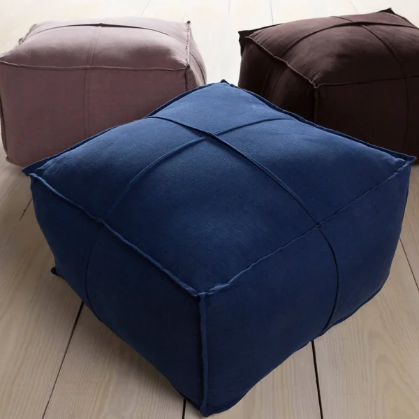 Overstock Solid Cleo Square Linen 24-Inch Pouf - Ivory