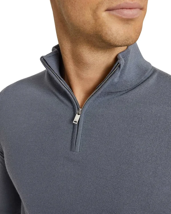 Reiss Blackhall - Merino Wool Zip Neck Jumper in Soft Grey Mouline, Mens, Size XL