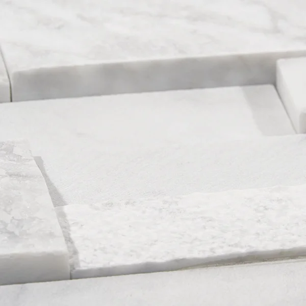 TileBar Stackstone 3D Snow White Marble Ledger Panel Wall Tile - Backsplash, Wall and Floor