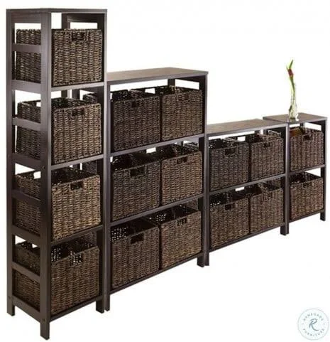 Winsome Granville 5pc Storage Shelf with 2 Large and 2 Small Foldable Baskets - Espresso