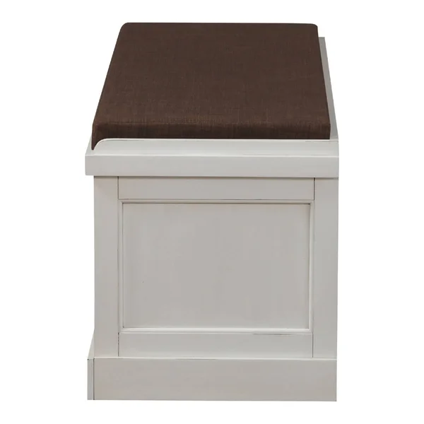 Benzara BM185369 Wooden Bench with Fabric Upholstered Seat Cushion & Storage Drawer White