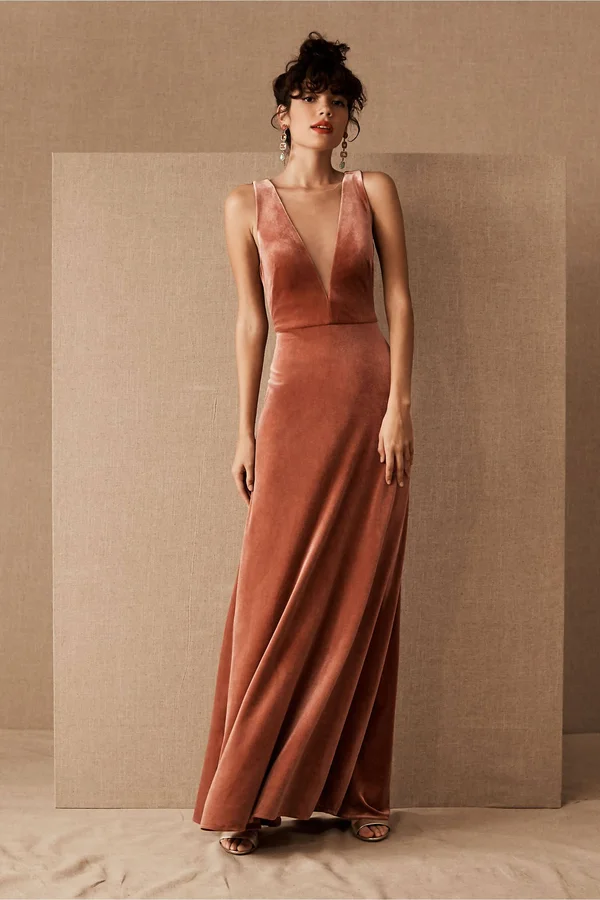 Women's Jenny Yoo Logan Plunging V-Neck Velvet Gown, Size 4 - Pink