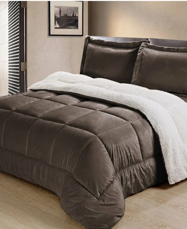 Cathay Home Sherpa Faux Suede Comforter Set Twin Chocolate