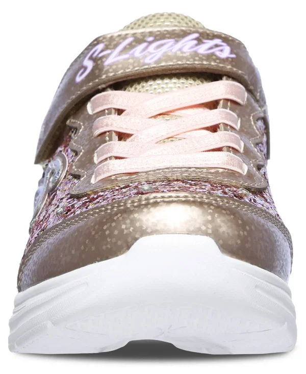 Skechers Girls& S Lights Glimmer Kicks Glitter N& Glow Sneaker, Gold/Pink