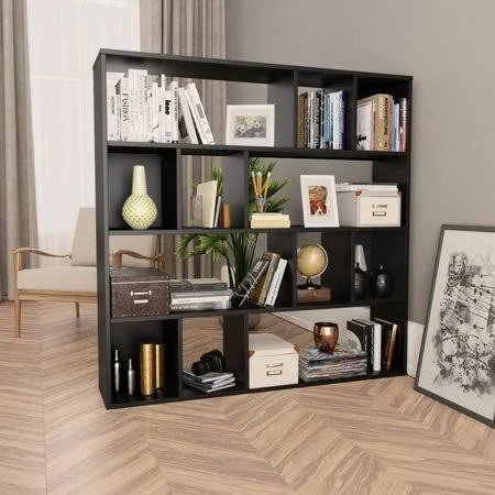 Veryke 12-Cube Reversible Bookcase Open Shelf, Modern Utility Storage Organizer for Home Office - Black, Size: 43.3 x 9.4 x 43.3