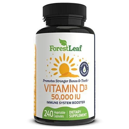 Vitamin D3 50 - 000 IU Weekly Supplement - 240 Vegetable Capsules - for Bones, Teeth, Immune System and Muscle Function - by Fores