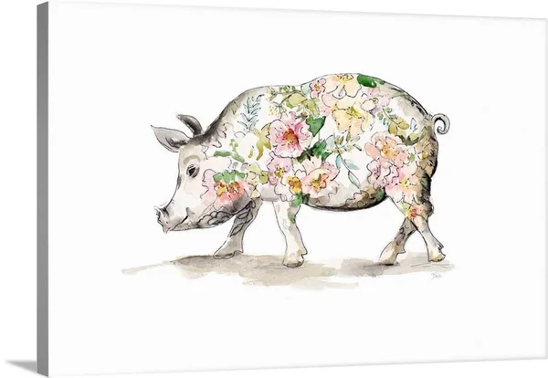 Happy Little Pig, Canvas Wall Art, 48x32, Great Big Canvas