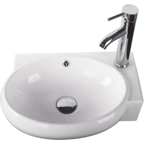 White Porcelain Wall Mount Ceramic Bathroom Vanity Vessel Sink w/ Chrome Faucet