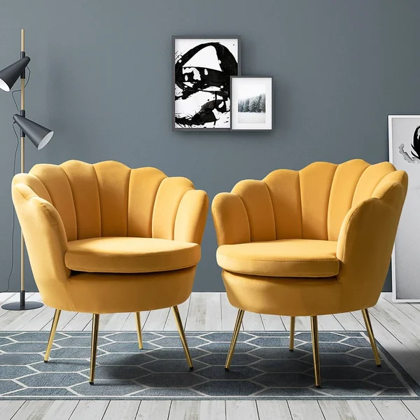 Gaitana Upholstered Barrel Chair with Tufted Back - Set of 2 - Mustard
