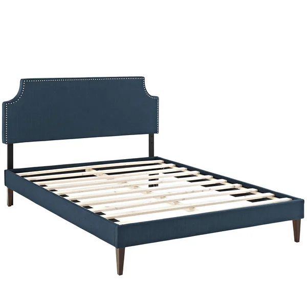 Modway Laura Queen Fabric Platform Bed with Squared Tapered Legs, Azure