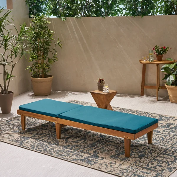 Tevion Outdoor Acacia Wood Chaise Lounge and Cushion Set Teak