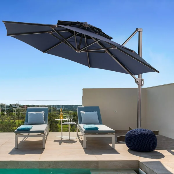 Crestlive Products Patio Luxury 12 FT Double Top Round Offset Umbrella - Navy