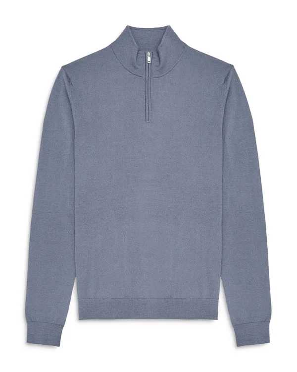 Reiss Blackhall - Merino Wool Zip Neck Jumper in Soft Grey Mouline, Mens, Size XL