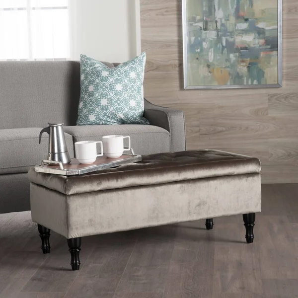40.75x22 Gray and Brown Contemporary Upholstered Rectangular Storage Ottoman