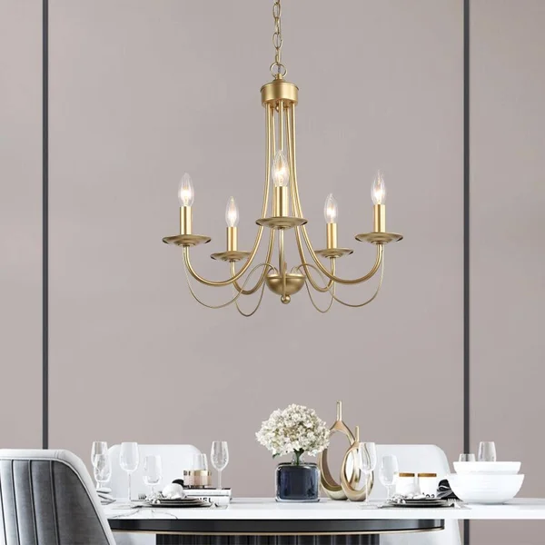 New World Decor Pursuit 5-Light Gold Modern/Contemporary Chandelier - YUNQA2LWS3580G6