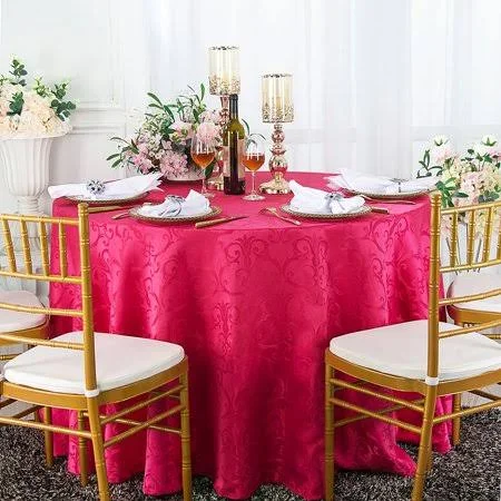 Wedding Linens Inc. 120 inch Round Damask Jacquard Polyester Tablecloth Table Cover Linens - Fuchsia - Size: 120 Round Seamless