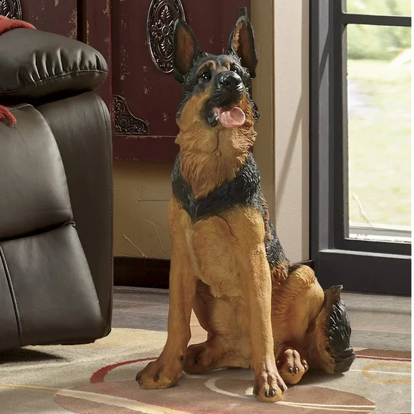 Hand-Painted German Shepherd Statue - Resin, Brown