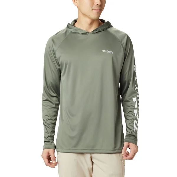 Columbia Terminal Tackle Hoodie S, White, Bright Aqua Logo