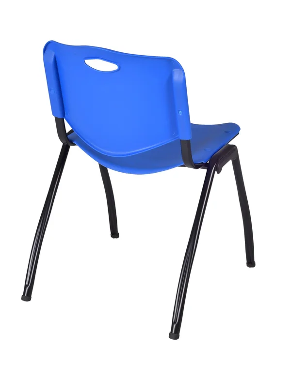 Regency Kee 30x22 Square Breakroom Table- Mahogany/ Black & 4 &M& Stack Chairs- Blue
